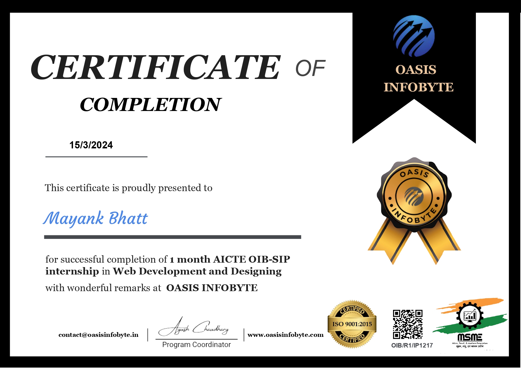 OASIS Certificate